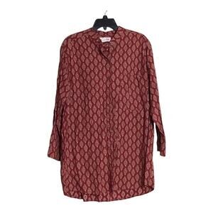 Orvis Long sleeve pattern button up band collar long sleeve Tunic shirt  Sz. LRG